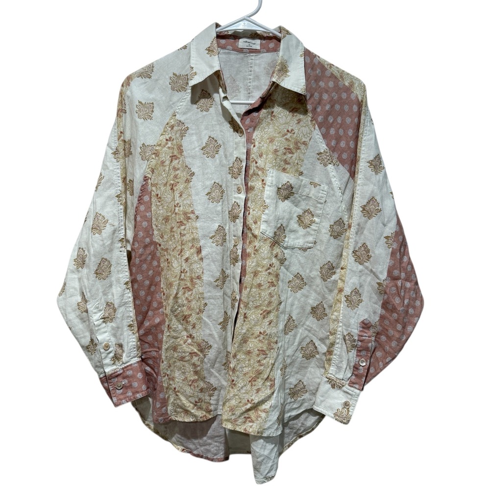 Wilfred Free Boyfriend Linen Blend Shirt Women XS XSmall Patchwork Button Down